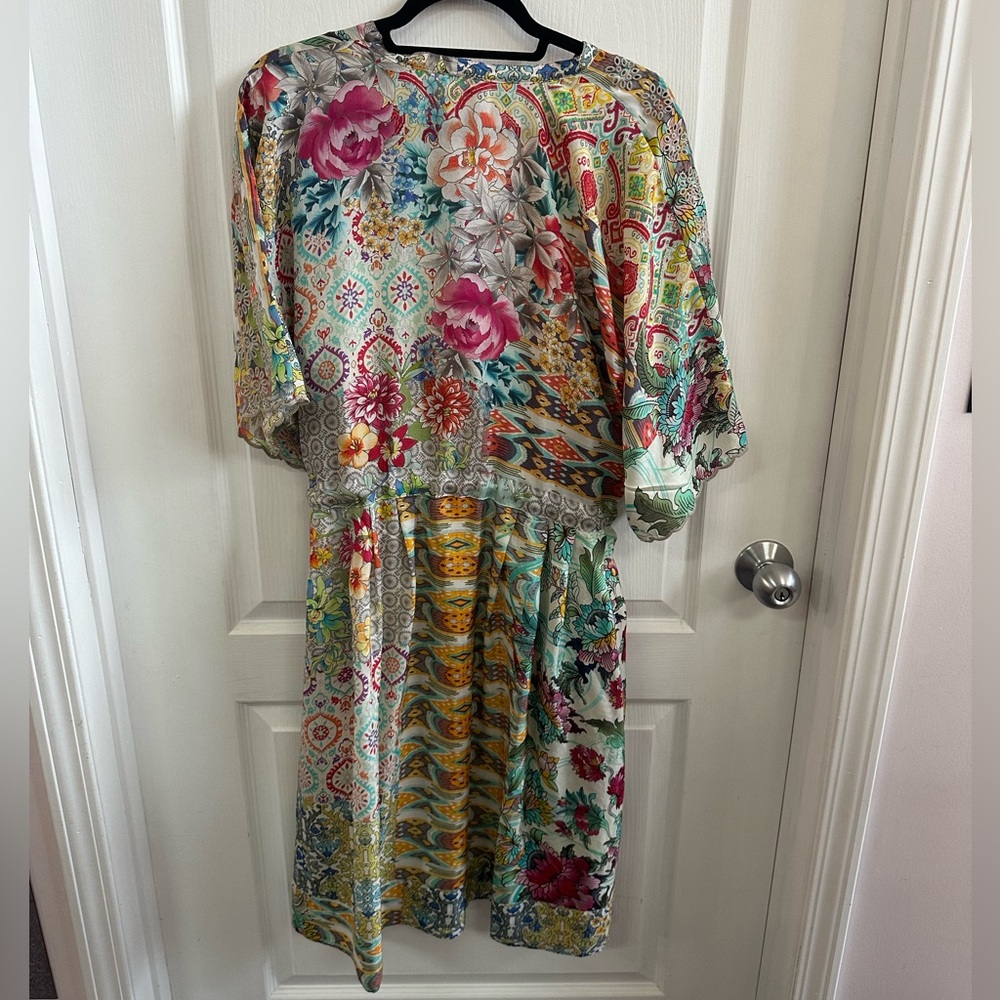Johnny Was Floral Patchwork Midi Dress in Cream, Yellow, Green, Pink - Picture 2 of 10